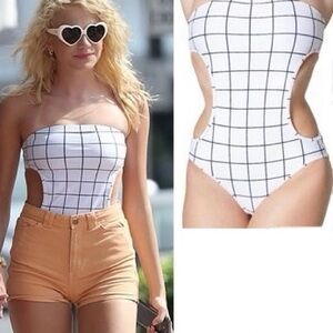 American Apparel Swim Grid monokini One-piece Bodysuit